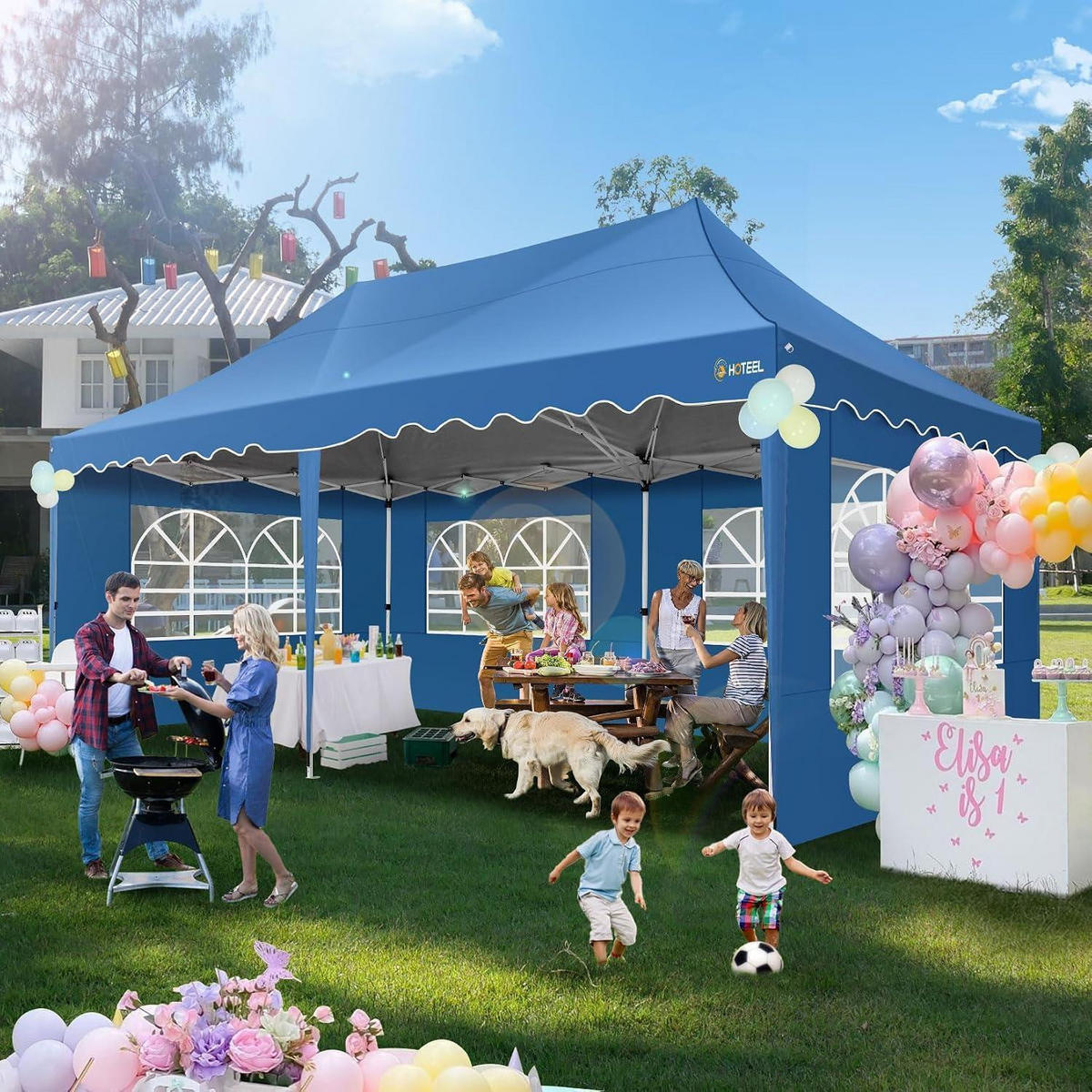 FALTPAVILLON 3x6m Himmelblau mit 6 Seitenwänden Wasserdicht UV Schutz 50+ - Blau, Textil (300/320/600cm)