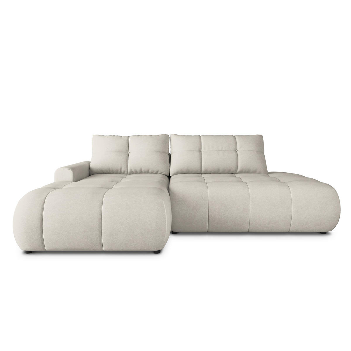 ECKSOFA FLUMA CL L-S Creme Samtstoff mit Schlaffunktion - Creme, Holzwerkstoff/Textil (279/158cm) - MASSENO