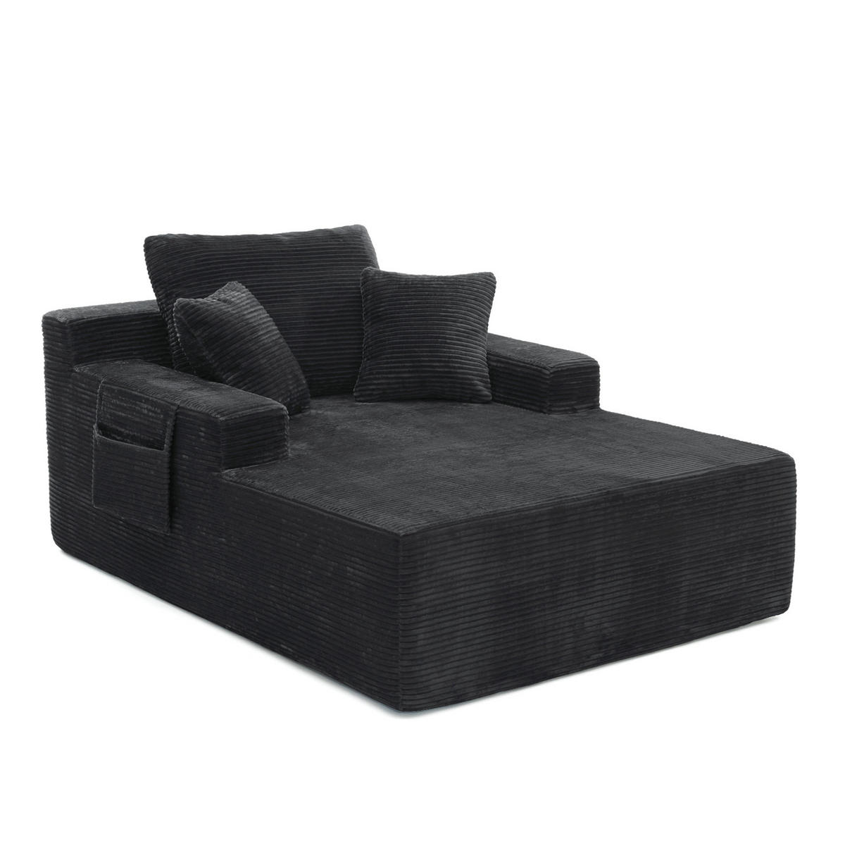 SOFA mit Seitentaschen und Kissen Cord Schwarz - Schwarz, Kunststoff (70/150/110cm) - Meubliv