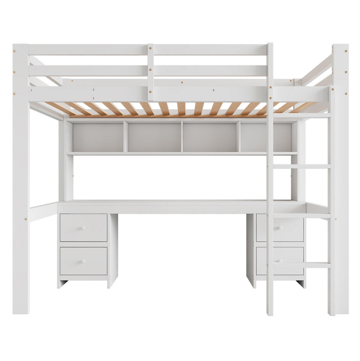 HOCHBETT aus Kiefernholz und MDF 90x200 cm Weiß mit Schreibtisch und Stauraum - Weiß, Holz (90/200cm) - IVMEU