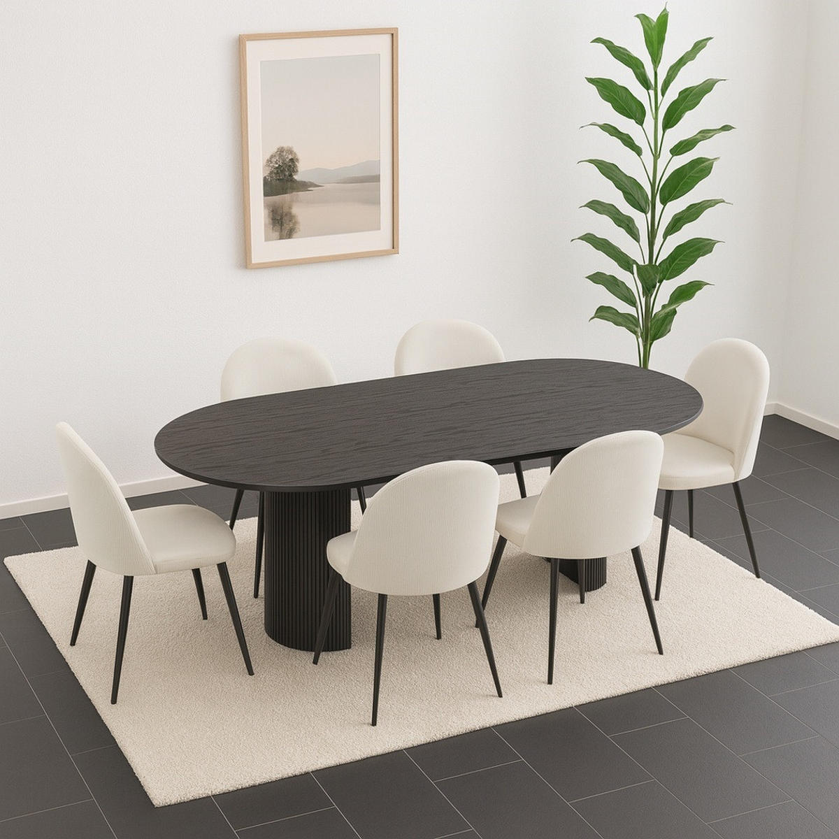 ESSGRUPPE 7-TLG. Kyoto Dunkelbraun - Dunkelbraun/Weiß, Holzwerkstoff/Textil (210/75/100cm) - ebuy24