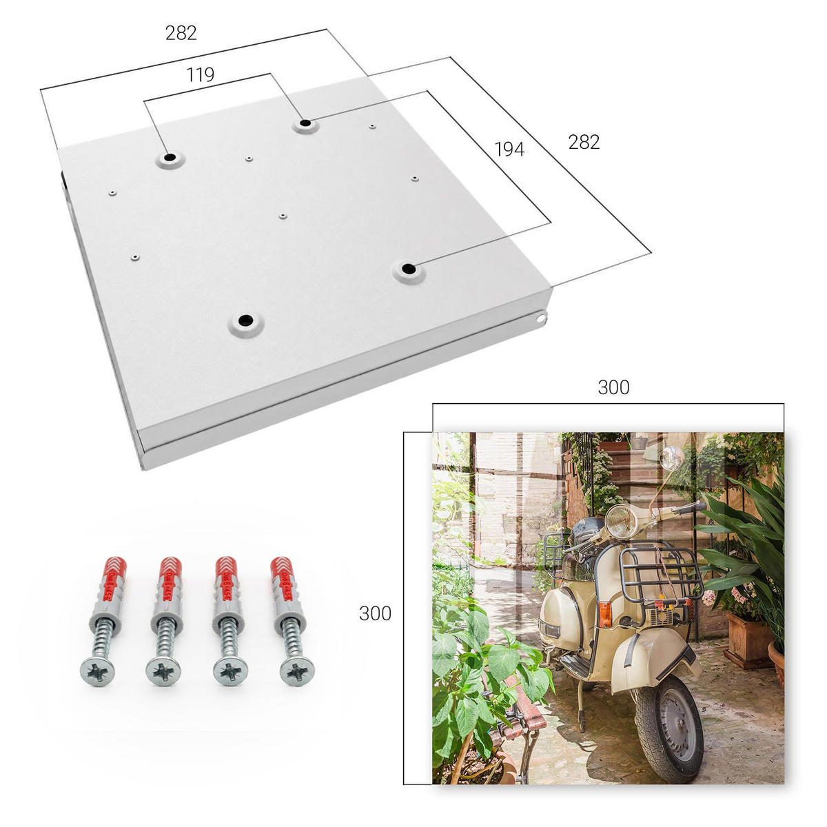 SCHLÜSSELBOX Weiß 30x30 cm – Türöffnung nach rechts - Italienische Atmosphäre - Grün, Metall (30/30/5cm) - TULUP