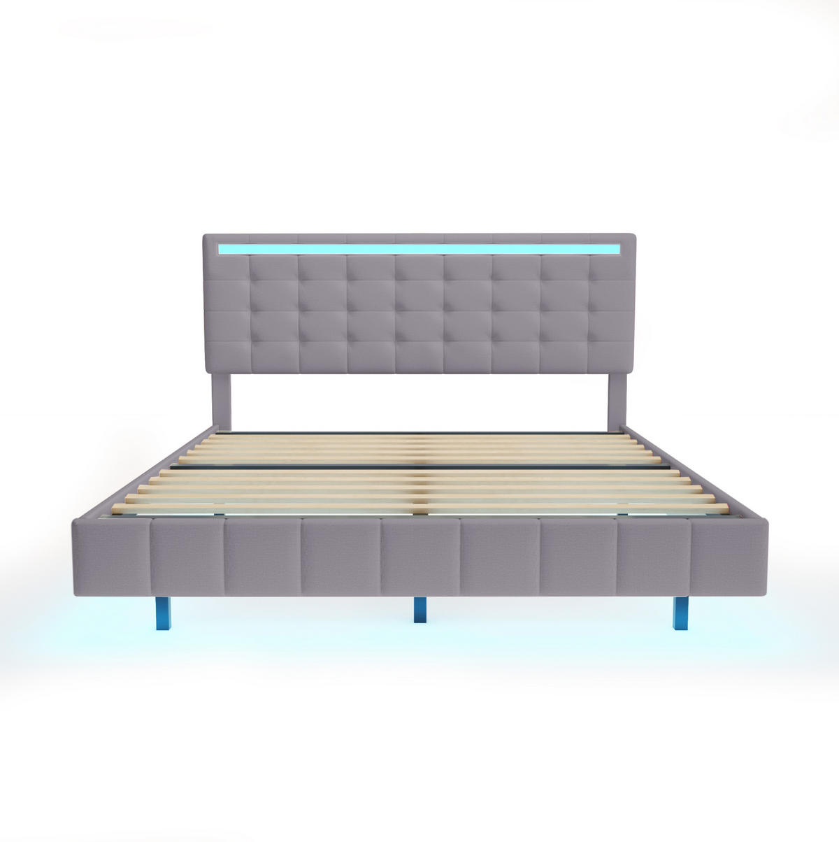 POLSTERBETT 160/200 cm mit LED-Beleuchtung und schwebender Optik, Beige - Grau, Textil (160/200cm) - Redom