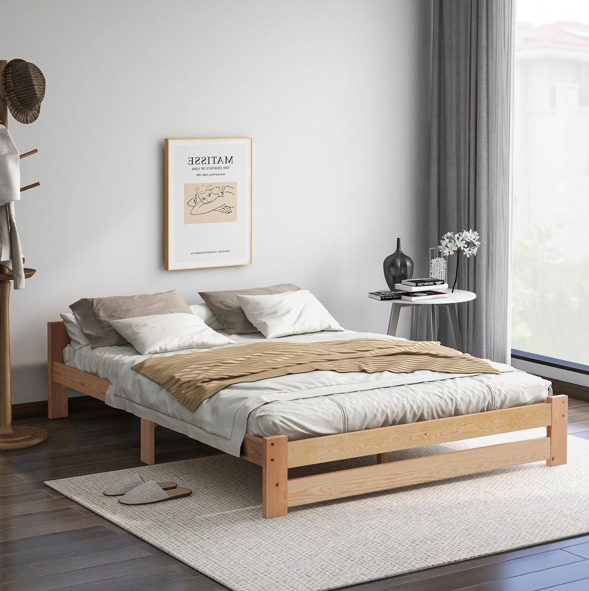 HOLZBETT 140/200 cm aus Massivholz Kiefer – natur, mit Kopfteil - Naturfarben, Holz (140/200cm) - BEAOK