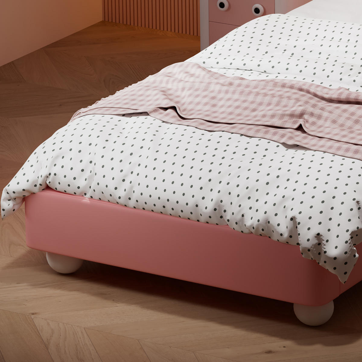 POLSTERBETT 90/200 cm in Rosa & Weiß mit LED und Hasen-Kopfteil - Rosa/Weiß, Holzwerkstoff/Textil (90/200cm) - STILVORA