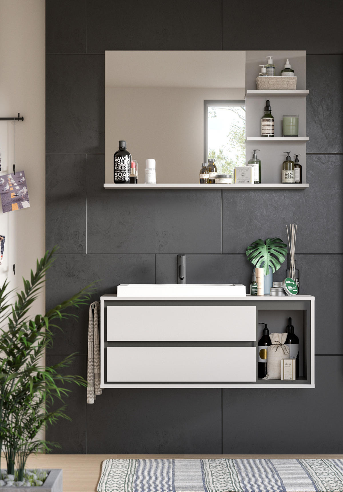 BADSPIEGEL grau 100 cm, Wandspiegel mit Ablage - Grau, Glas/Holzwerkstoff (100/69/16cm) - Inn.Furn