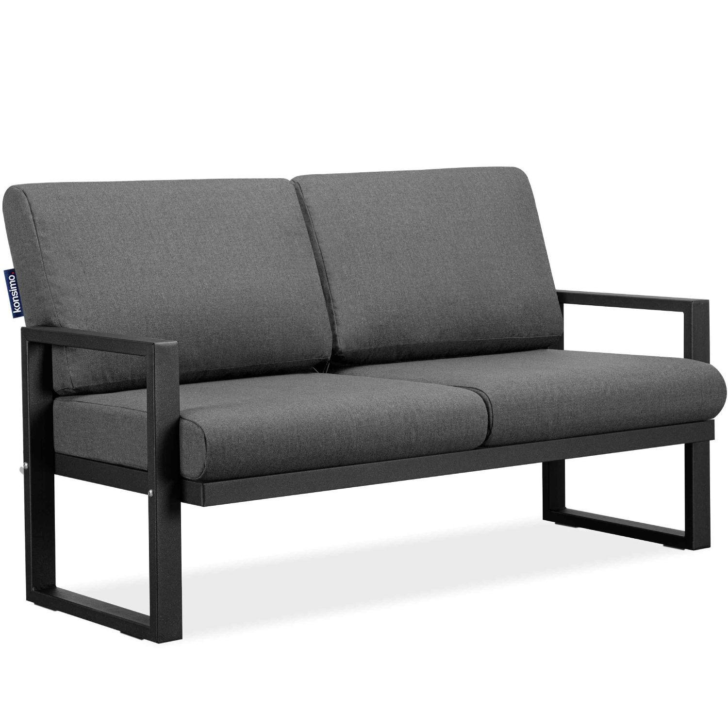 GARTENSOFA FRENA 2-Personen ,Schwarz/Grau - Schwarz/Grau, Textil/Metall (130/65/60cm) - KONSIMO®