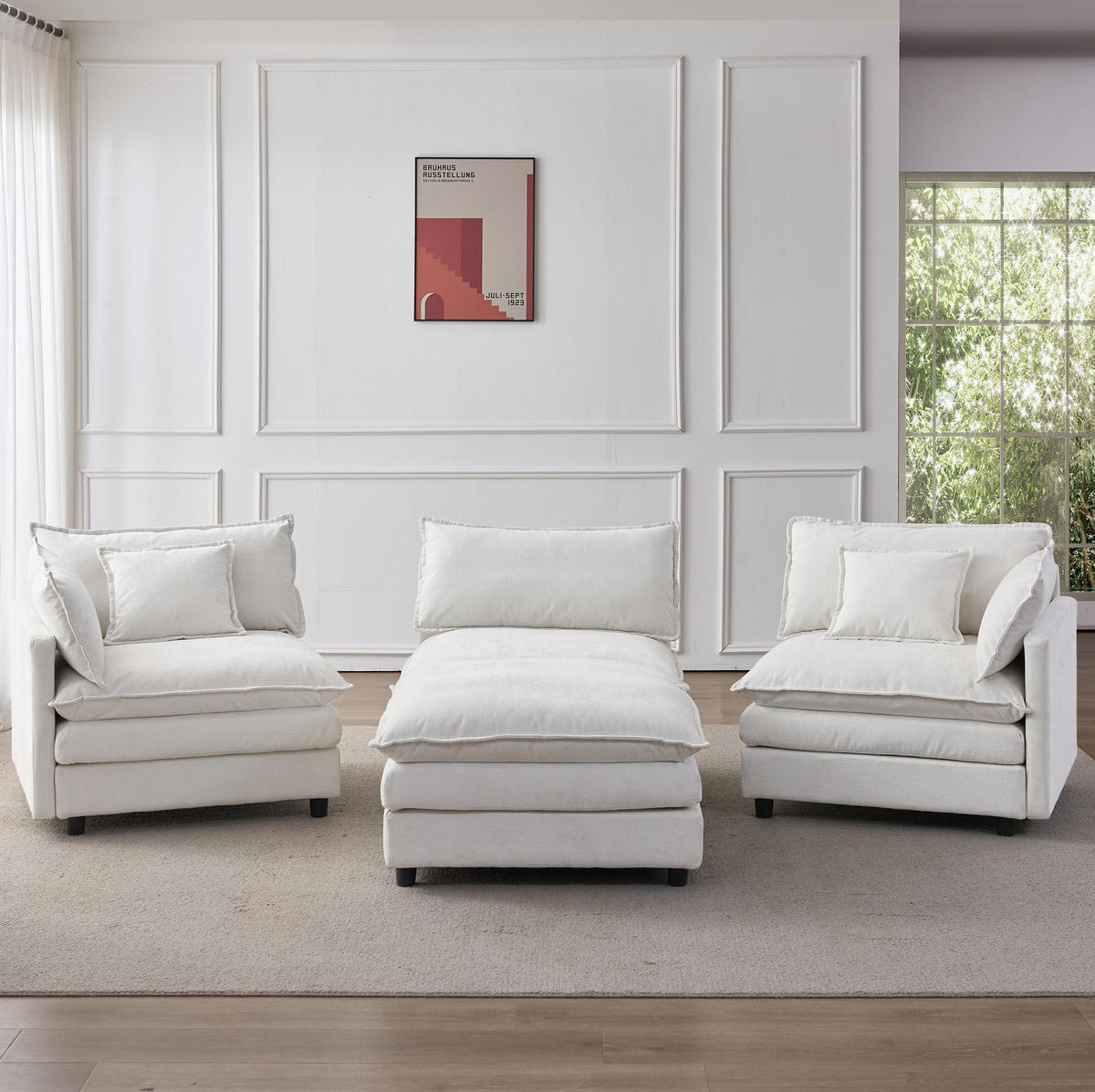 ECKSOFA aus Chenille 267x78x85 cm in Beige mit Hocker - Beige, Textil (78/85/267cm) - Modfu