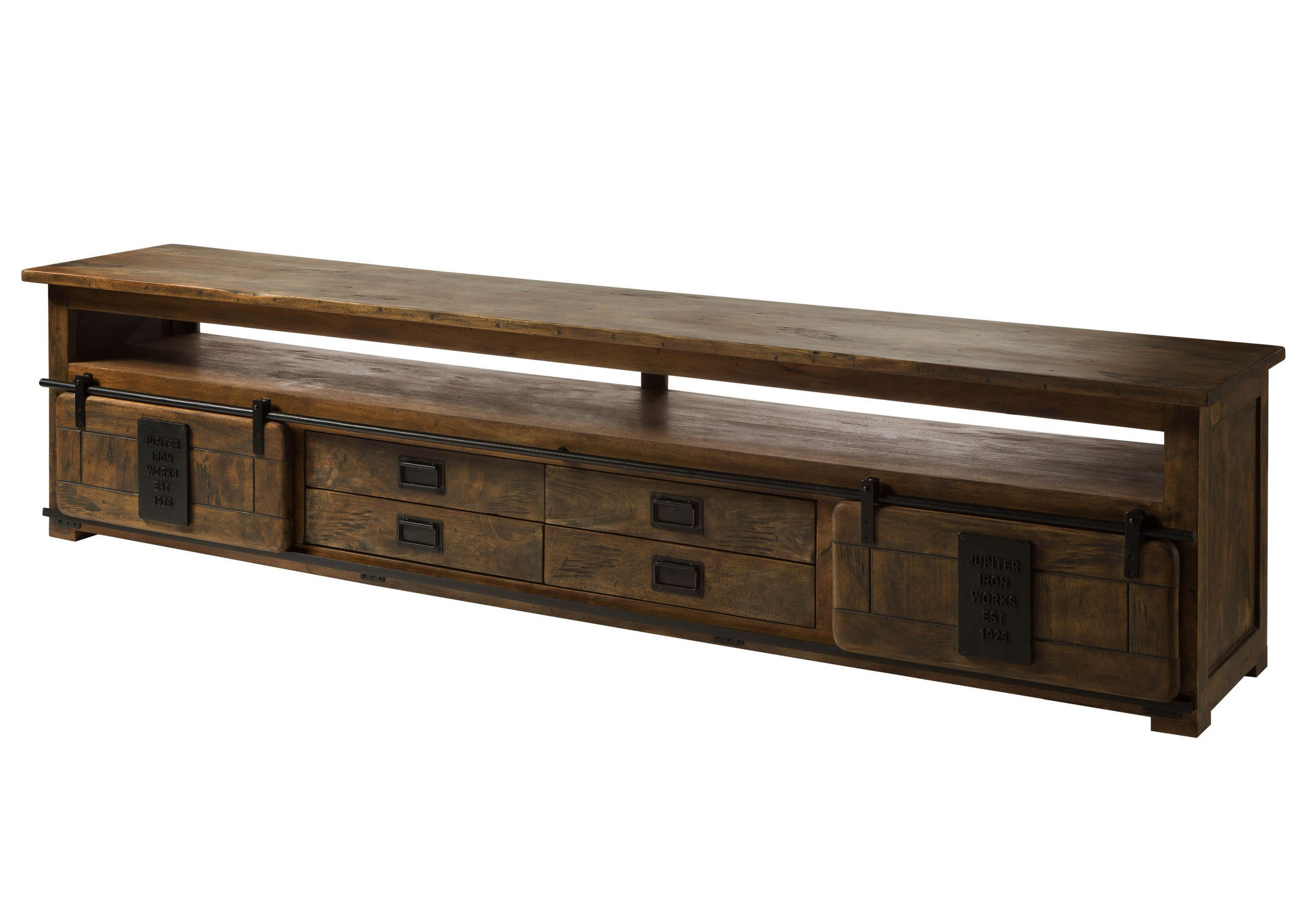 TV-BOARD Mango 260x50x60 braun lackiert RAILWAY #455 - Braun, Holz (260/60/50cm) - Massivmoebel24