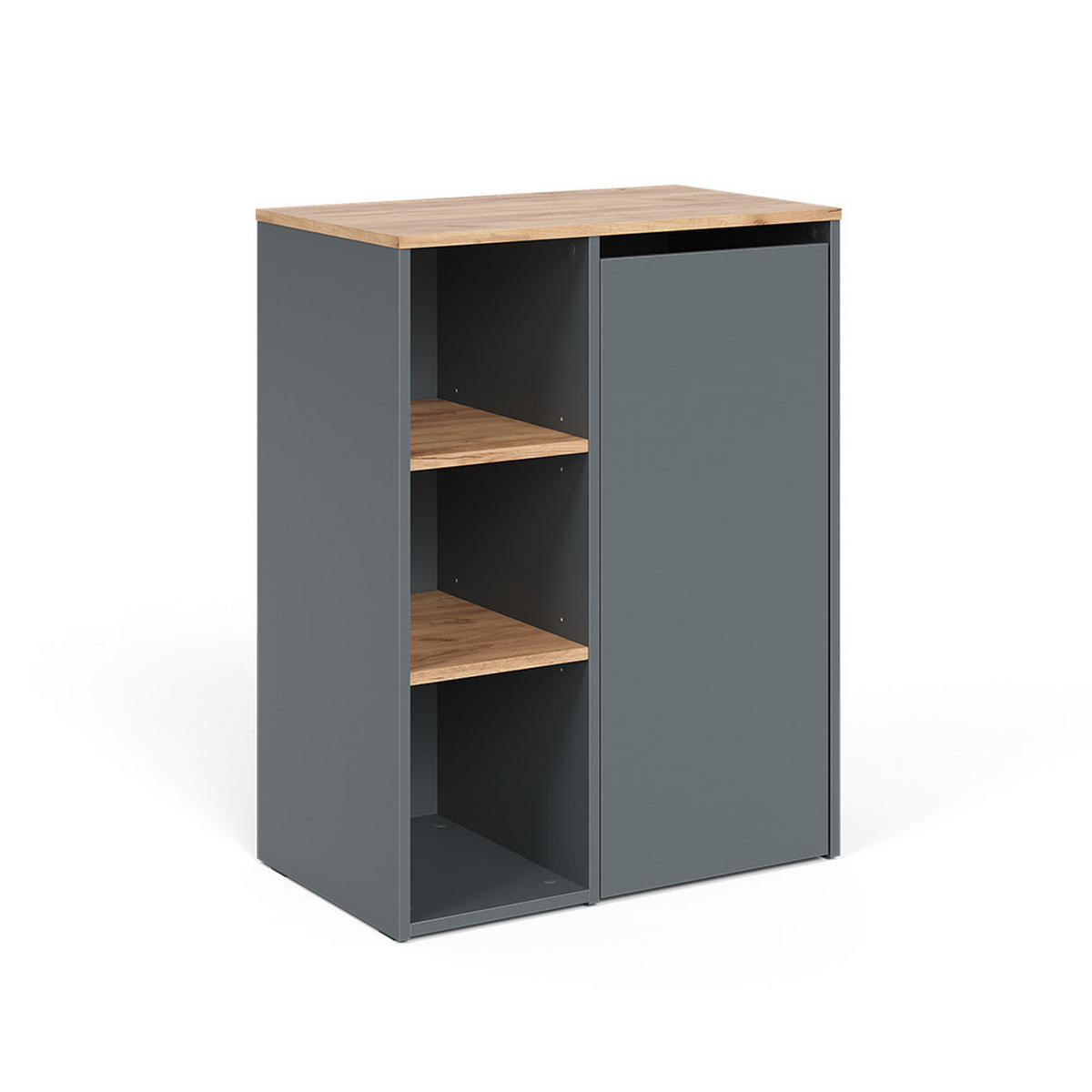 BADSCHRANK Viktor Anthrazit/Goldkraft Eiche 68 x 88.2 cm , mit offenen Regalen und Wäschekorb - Honigeiche/Anthrazit, Holzwerkstoff (68/88.2/40.5cm) - Vicco