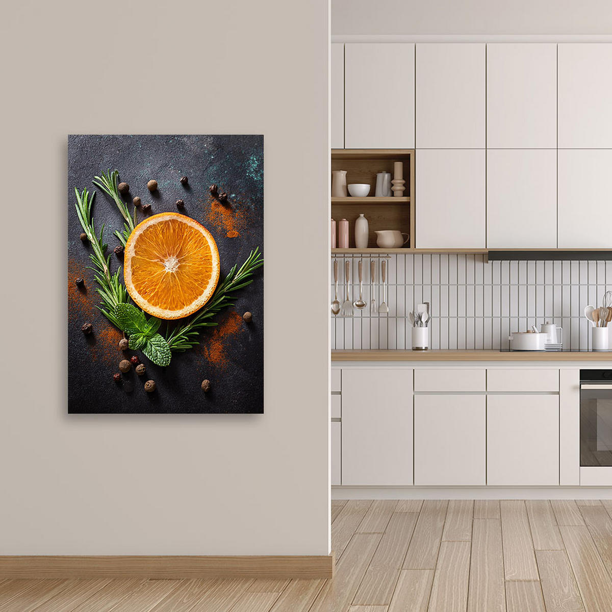 LEINWANDBILD Orangenfrucht-Küchenbar 40x60cm - Orange, Textil (40/60cm) - Feeby