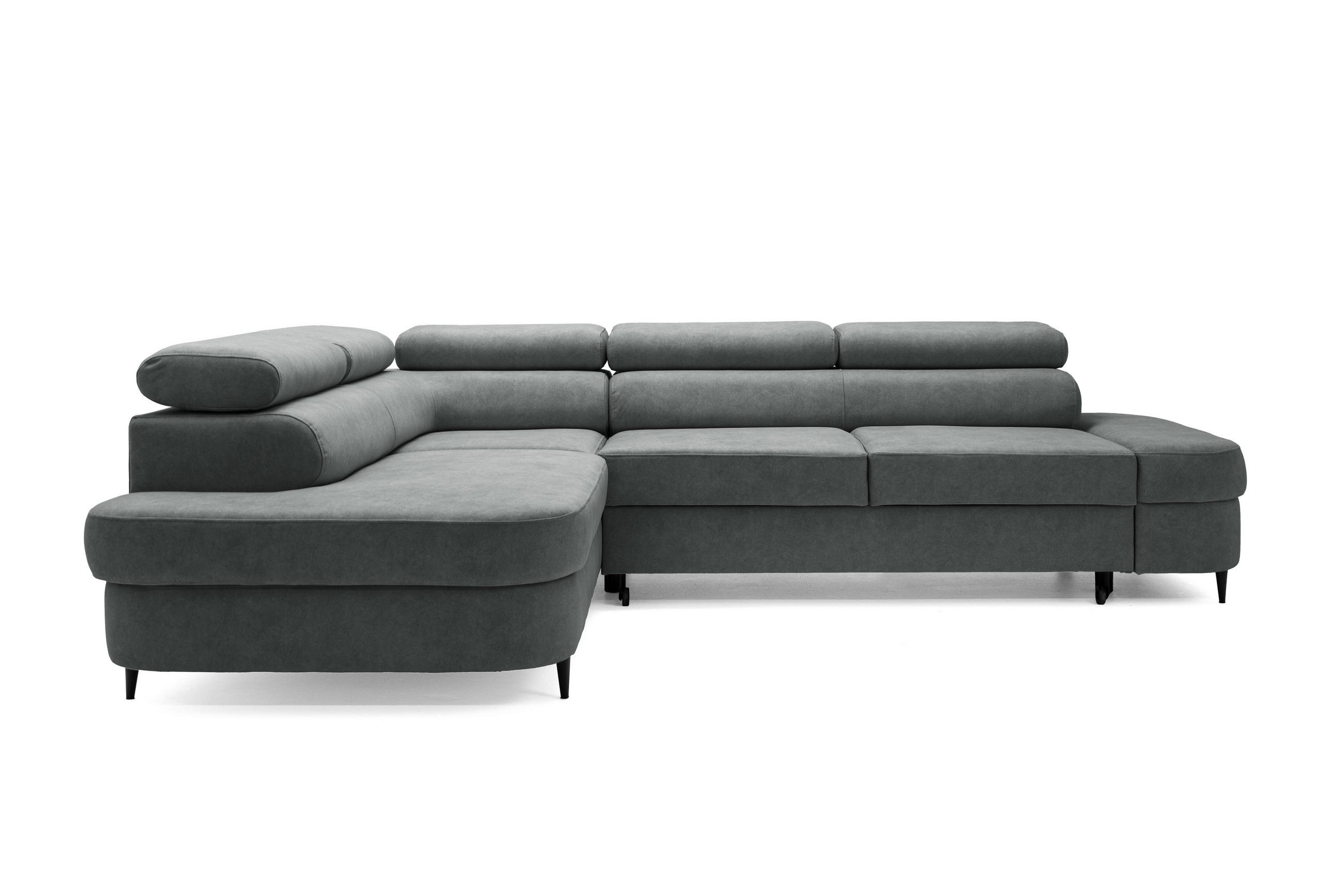 ECKSOFA PRIAM L Links mit Schlaffunktion 125x195 Velours Dunkelgrau - Dunkelgrau/Schwarz, Holz/Textil (203/275cm) - Muffo