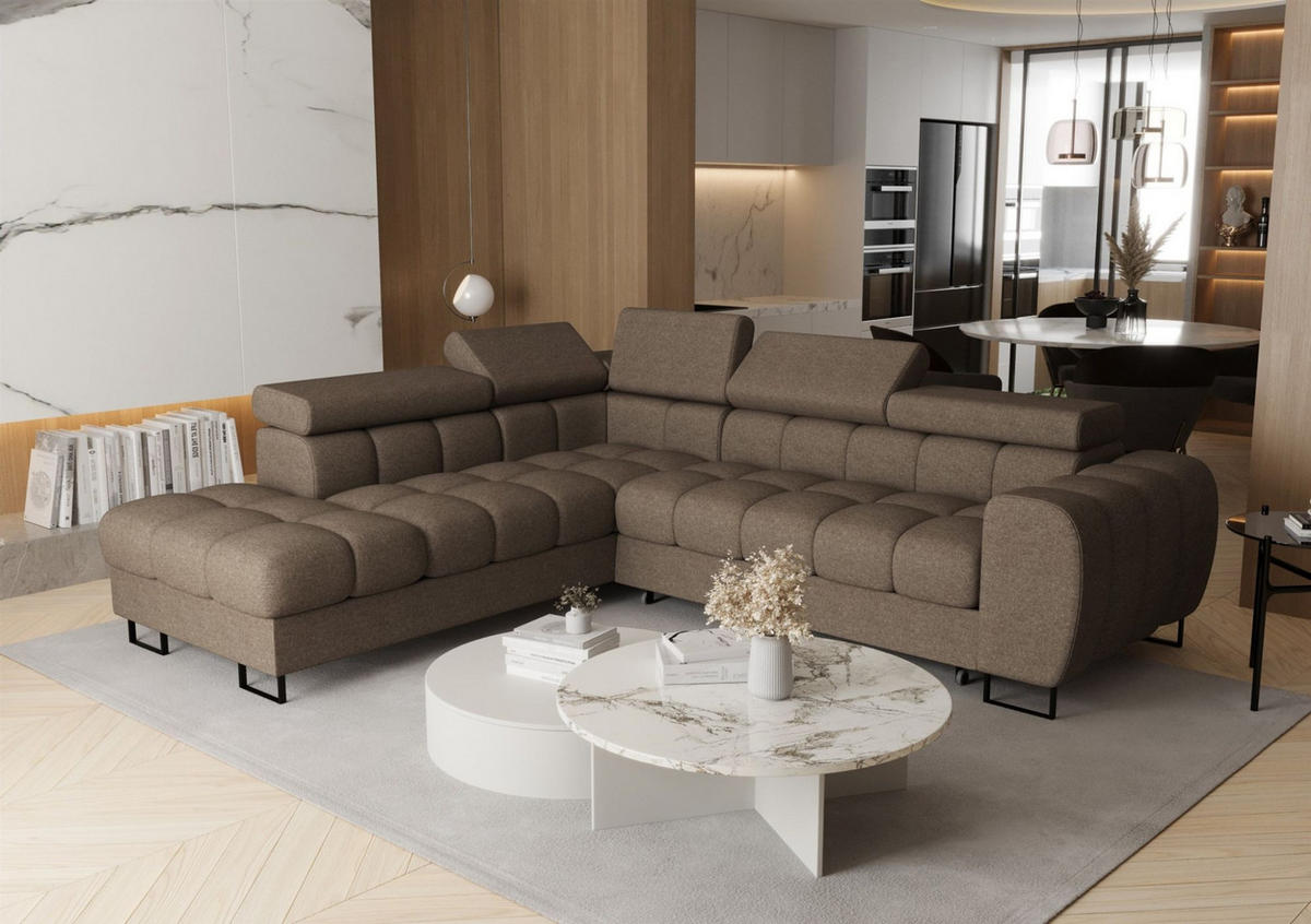 ECKSOFA Bastien Max Mit Schlaffunktion - Braun, Holzwerkstoff/Textil (225/260cm) - Fun Möbel