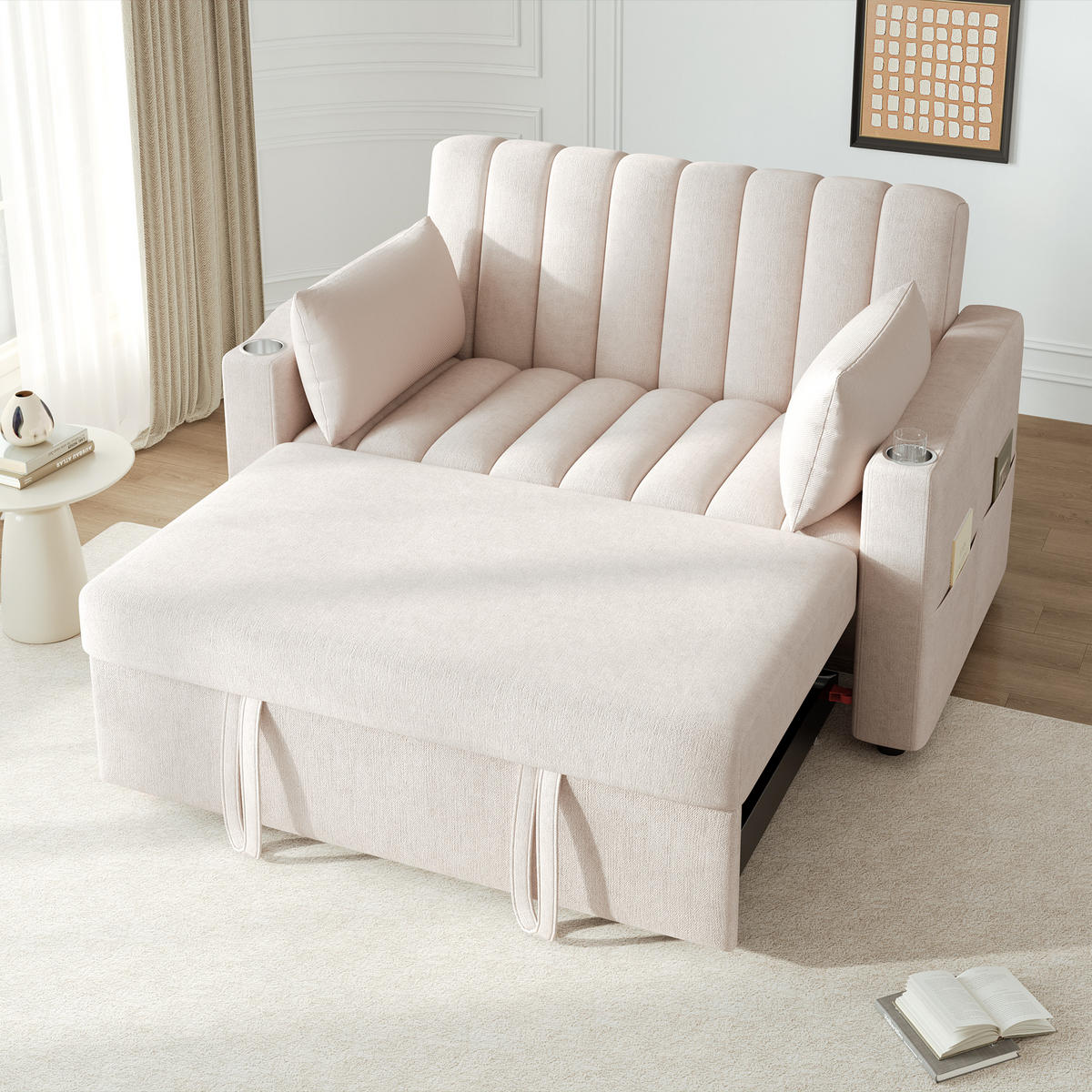 SCHLAFSOFA Multifunktional mit verstellbarer Rückenlehne Beige Baumwolle 136/162/84 cm - Beige, Textil (136/84/162cm) - OKWISH