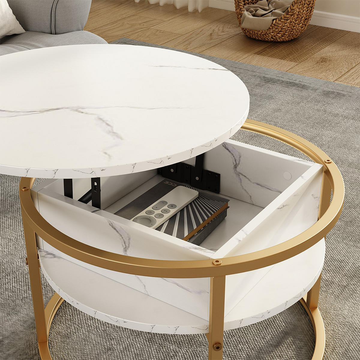COUCHTISCH Marlo Weiß/Gold 57 x 57 cm - Weiß Hochglanz/Goldfarben, Holzwerkstoff (57/57/47.5cm) - Vicco