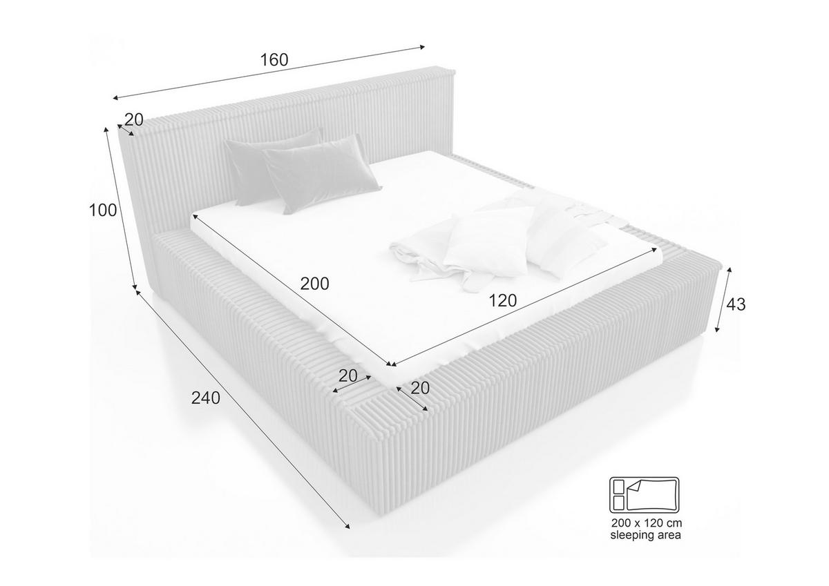 POLSTERBETT RIO 120x200 Grau - Grau, Textil (120/200cm) - A&J MöbelLand