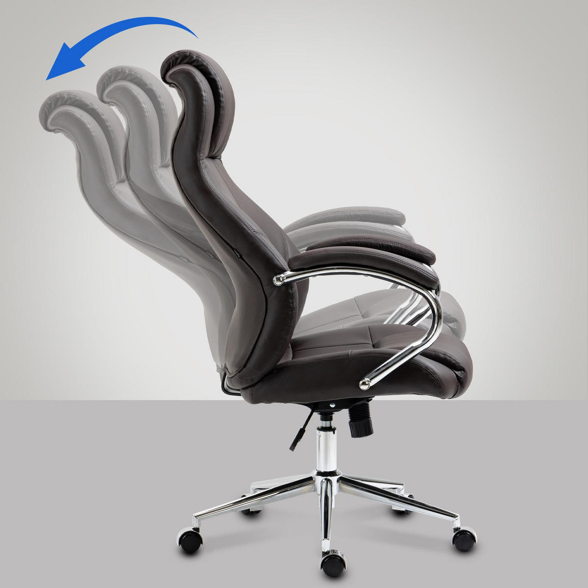 CHEFSESSEL Echtleder braun - Chromfarben/Braun, Leder/Metall (64/120/79cm) - CLP