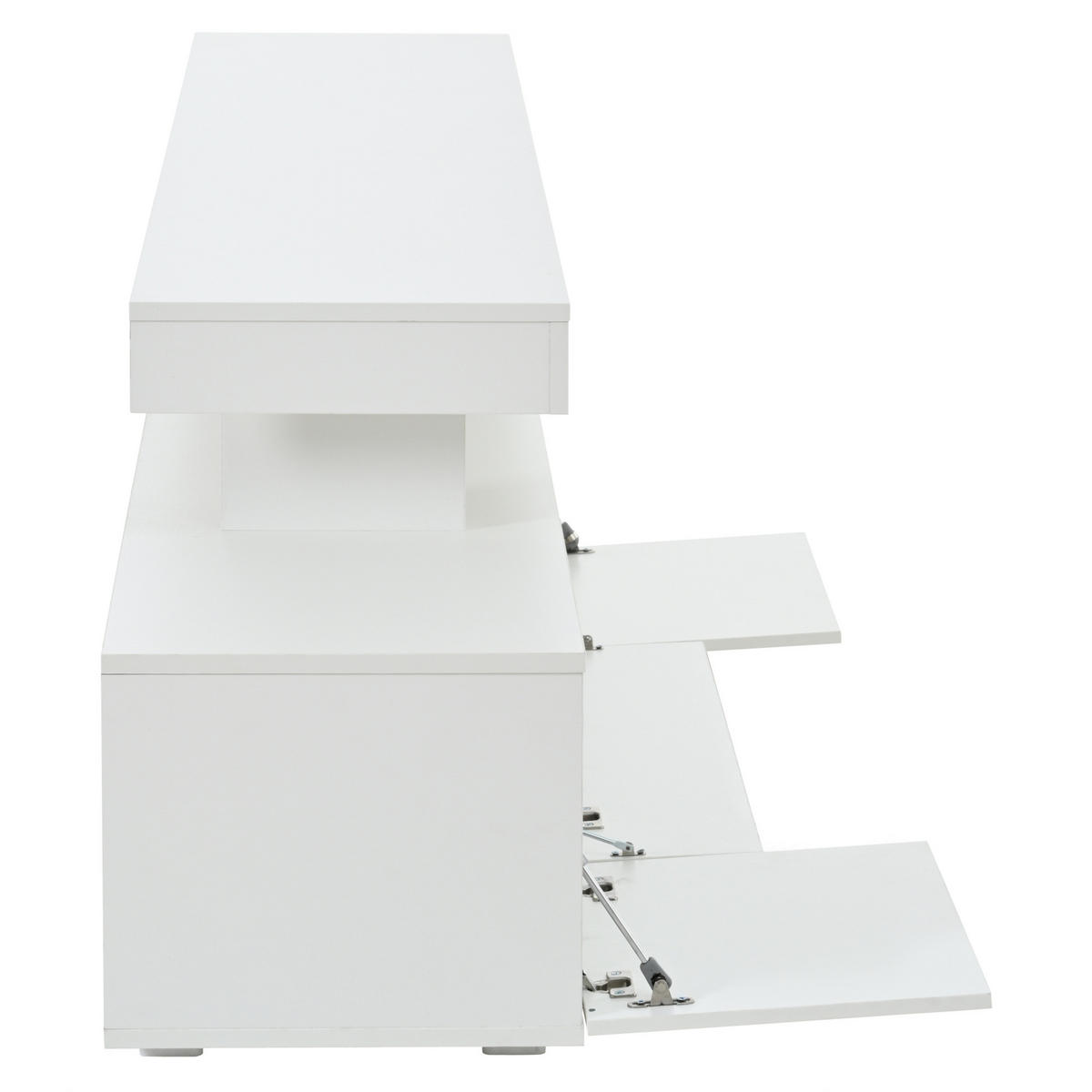 LOWBOARD 192/37/53 cm in Weiß mit LED-Beleuchtung und Hochglanzfront - Weiß, Holzwerkstoff (192/53/37cm) - Flora Grace