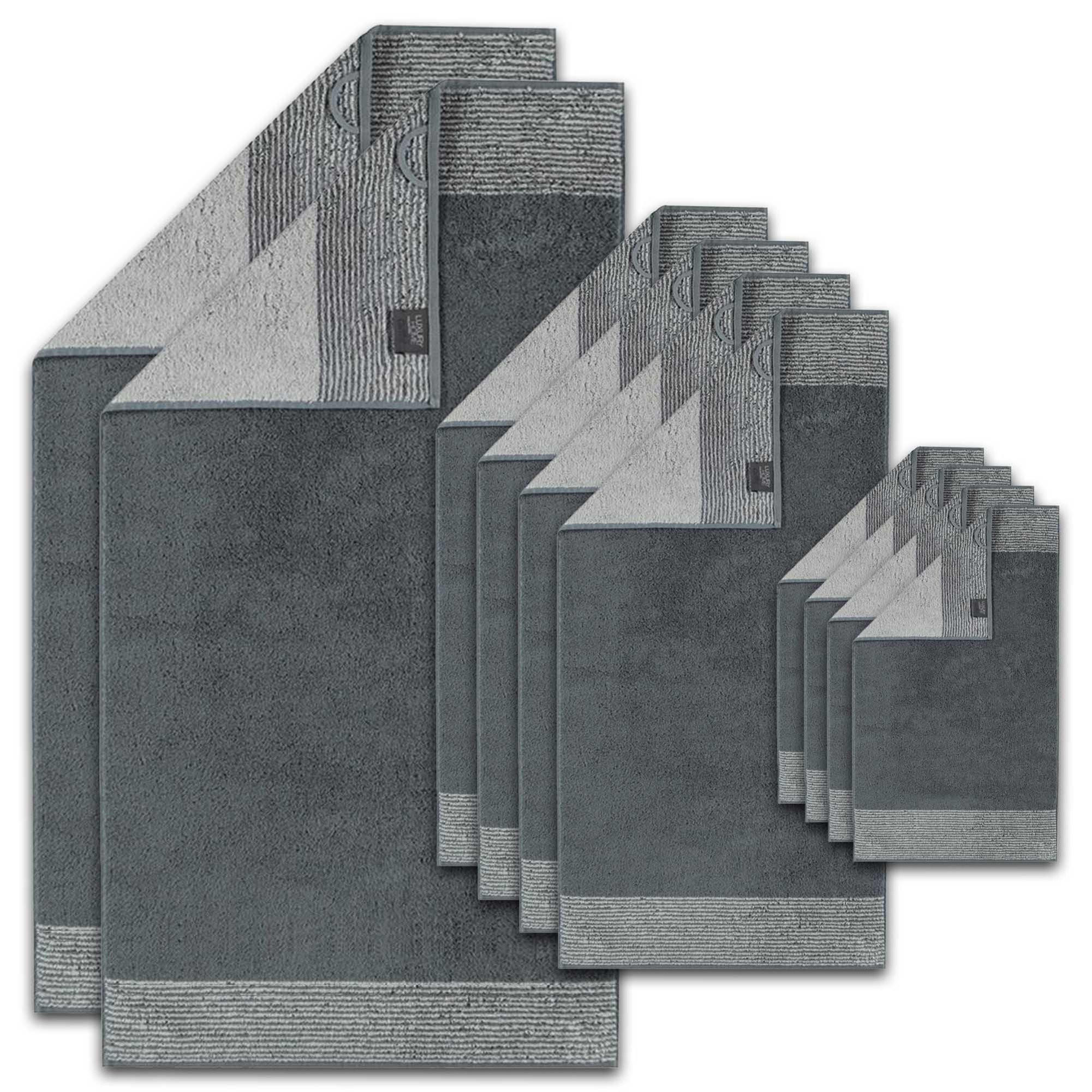 HANDTUCH Unisex Luxury Home C Two-Tone Grau Baumwolle 10er Pack - Schieferfarben, Naturmaterialien (50/100cm) - Cawoe