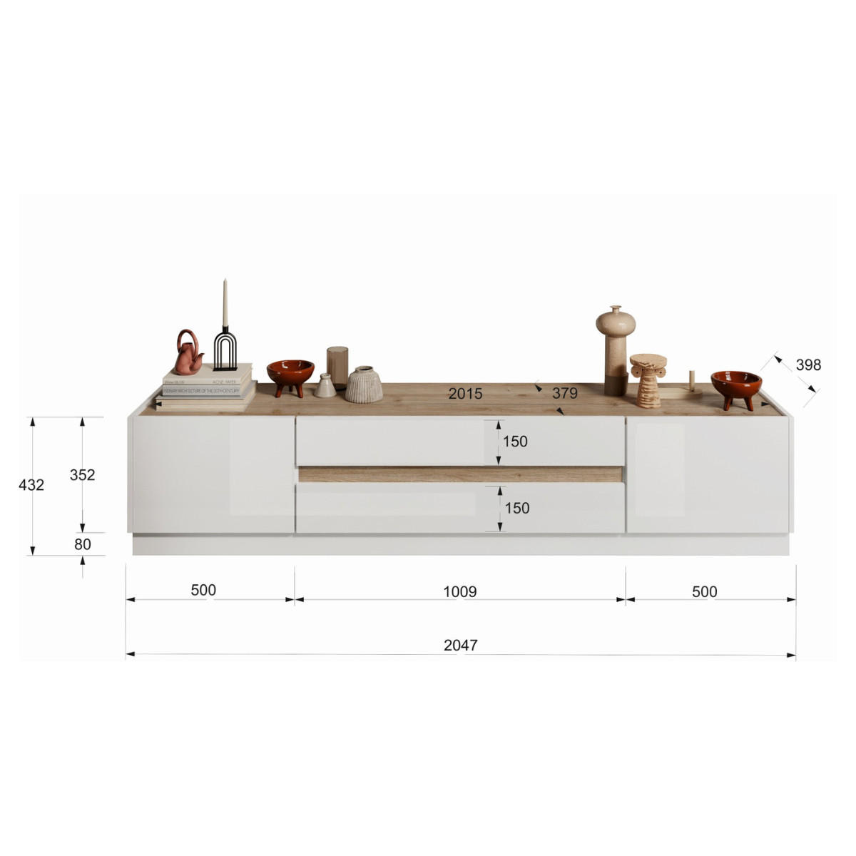 TV-MÖBEL mit 2 Türen und 2 Schubladen Utopia - L205 cm - Apfelbaumfarben, Holz/Holzwerkstoff (40/44/205cm) - Calicosy