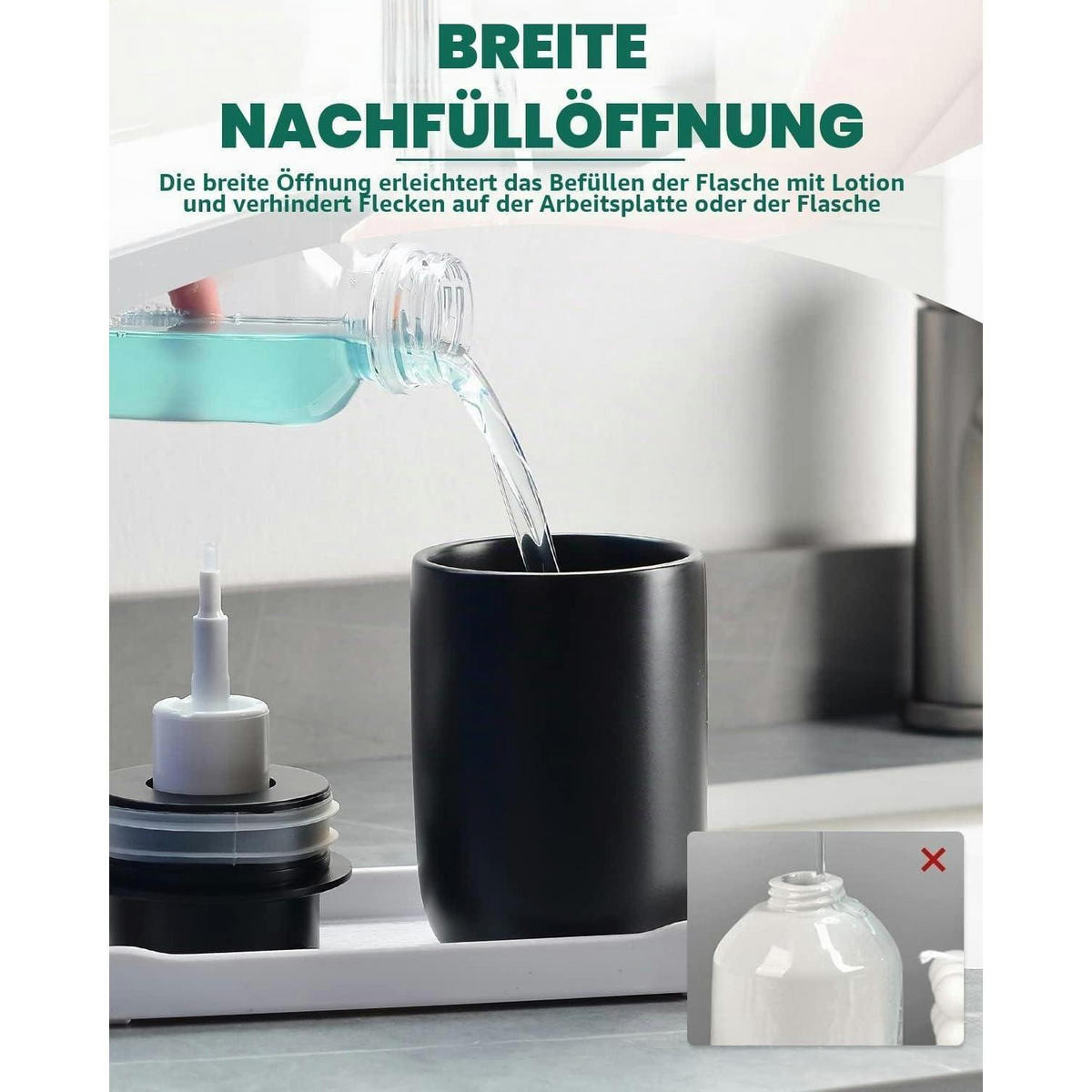 SEIFENSPENDER Keramik Matt Schwarz 350ml - Schwarz, Keramik (8/14/8cm)