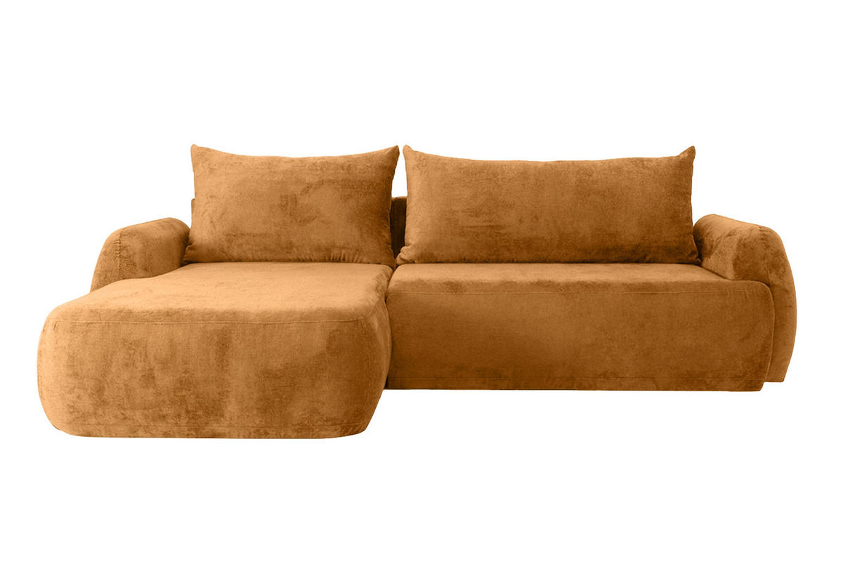 ECKSOFA Mit Schlaffunktion Und Bettkasten, Chenille-Stoff Perfecto, Honigfarbe, Links, HELA II - Honig, Holz (280/184cm) - Kaiser Möbel