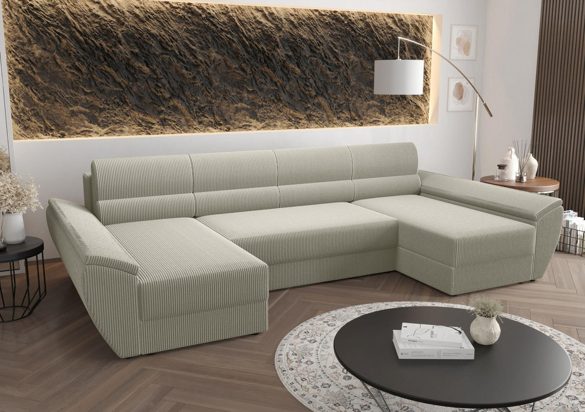 WOHNLANDSCHAFT REBIU4 Poso 100 mit Schlaffunktion - Beige, Textil (326/86/140cm) - Bedante