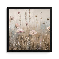 POSTER MIT RAHMEN Blumen - Rosa - Modern - Beige 40x40 cm - Beige, Papier (40/40cm) - MuchoWow
