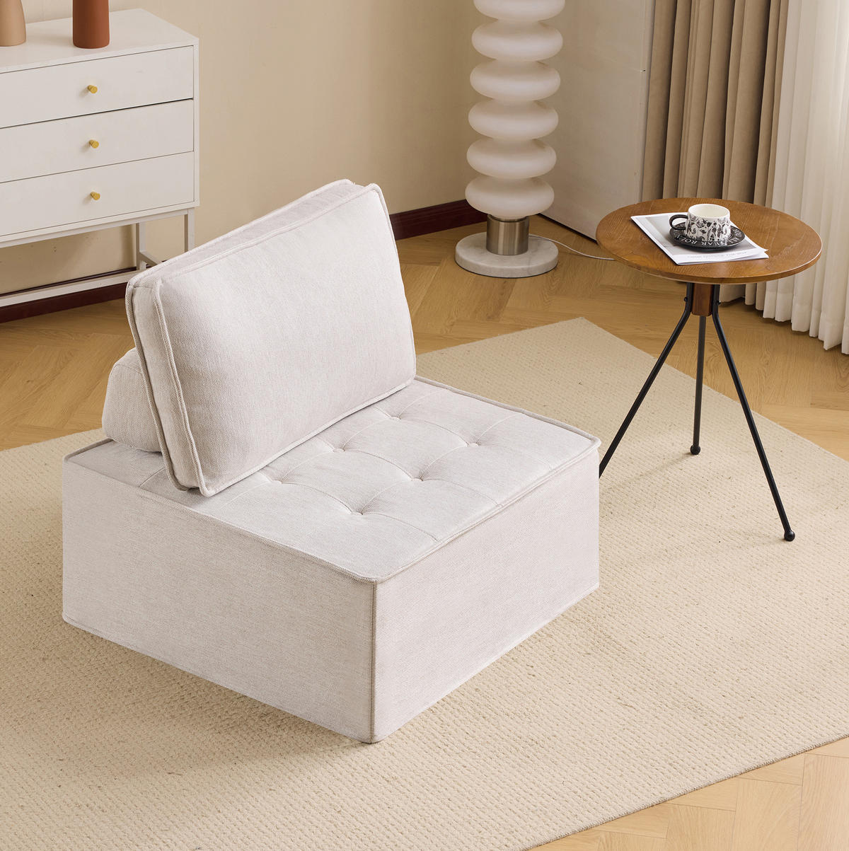 SESSEL 81/81/81 cm mit flexibler Kombination, ergonomischem Komfort und Leinenbezug, Beige - Beige, Holzwerkstoff (81/81/81cm) - Redom