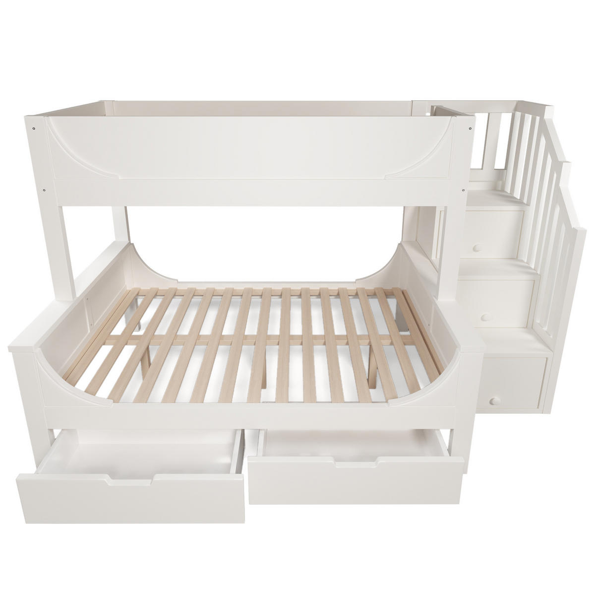 ETAGENBETT 90/140 x 200 cm mit Leiterschrank, Schubladen und Lattenrost in Schlittenform, Weiß - Weiß, Metall (90/200cm) - Redom