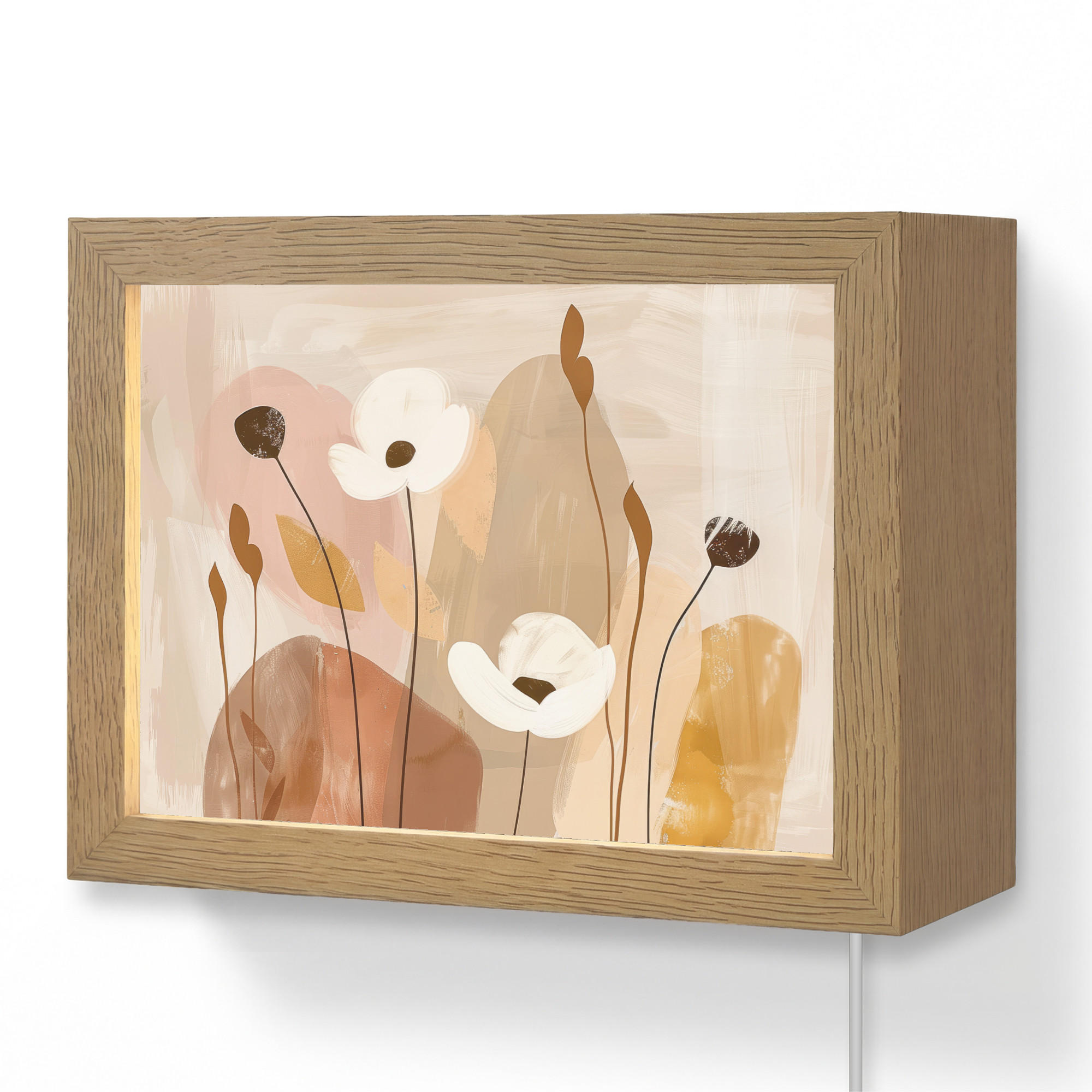WANDLEUCHTE Blumen - Abstrakt - Beige - Strichzeichnung 20x15 cm - Sandfarben, Holzwerkstoff (20/15/8cm) - OnlyWow