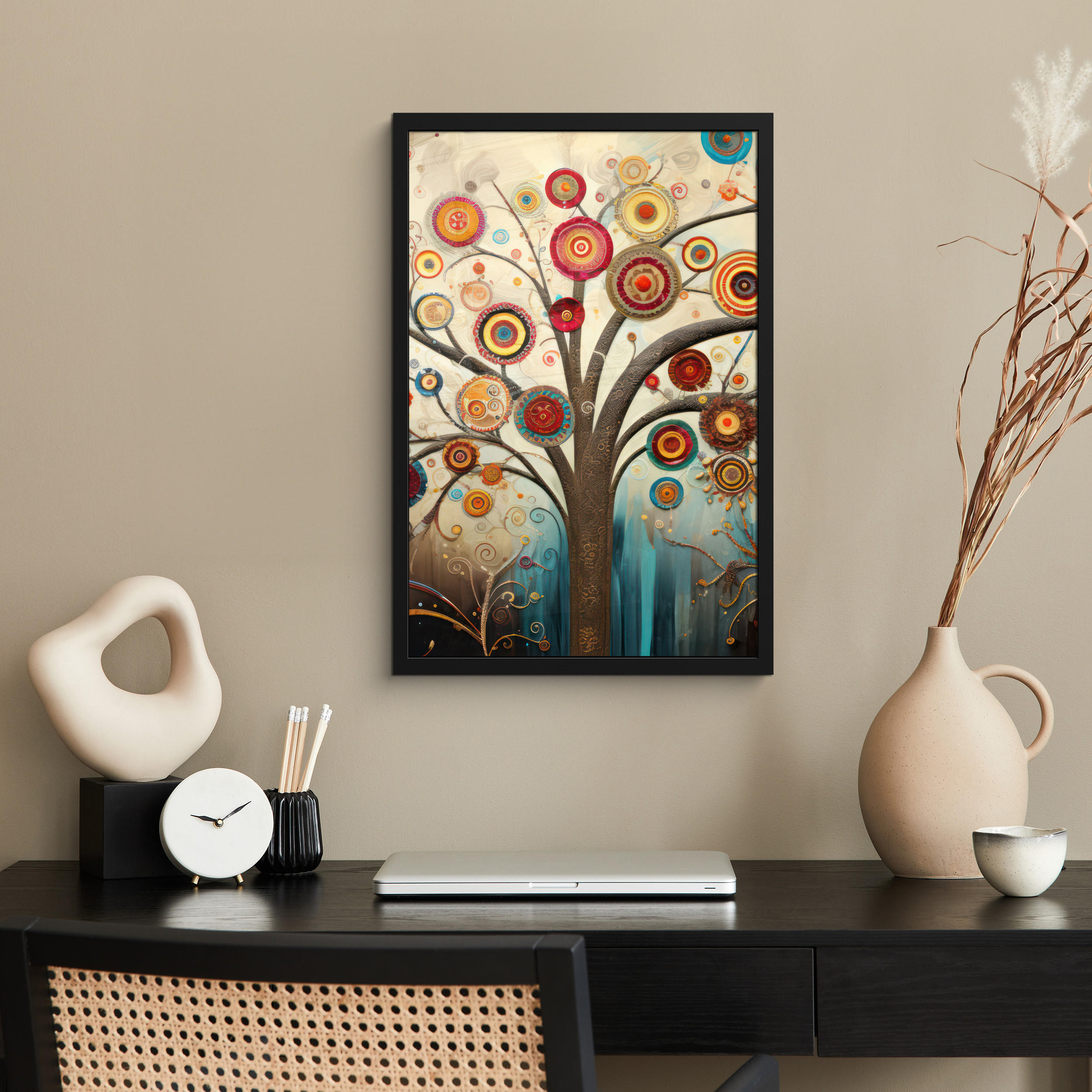 GERAHMTES BILD Baum - Baum des Lebens - Farbe 40x60 cm - Braun, Papier (40/60cm) - MuchoWow