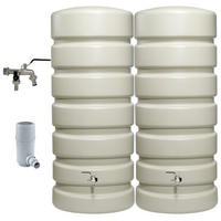 REGENTONNE Wandtank-SET Komplett-Set 1300 L, sandbeige 2 x 650 L, inkl. Verbinder und Fallrohranschluss - Beige, Kunststoff (160/192/60cm) - 4rain