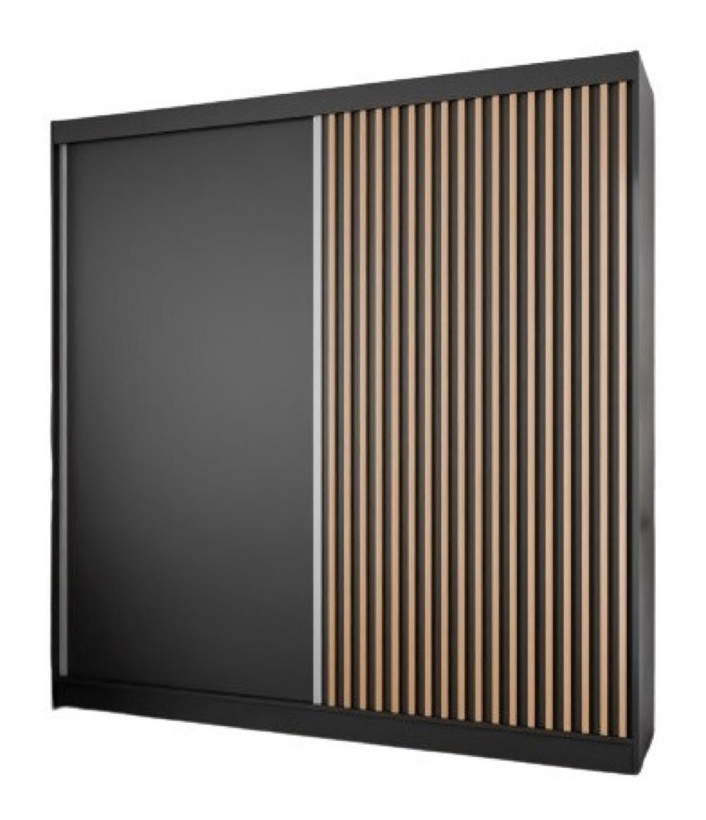 SCHRANK Schwarz Lamellen Craft Gold 200 cm Mit Lamellen - Schwarz, Holzwerkstoff (200/215/61cm) - Sepro Meble