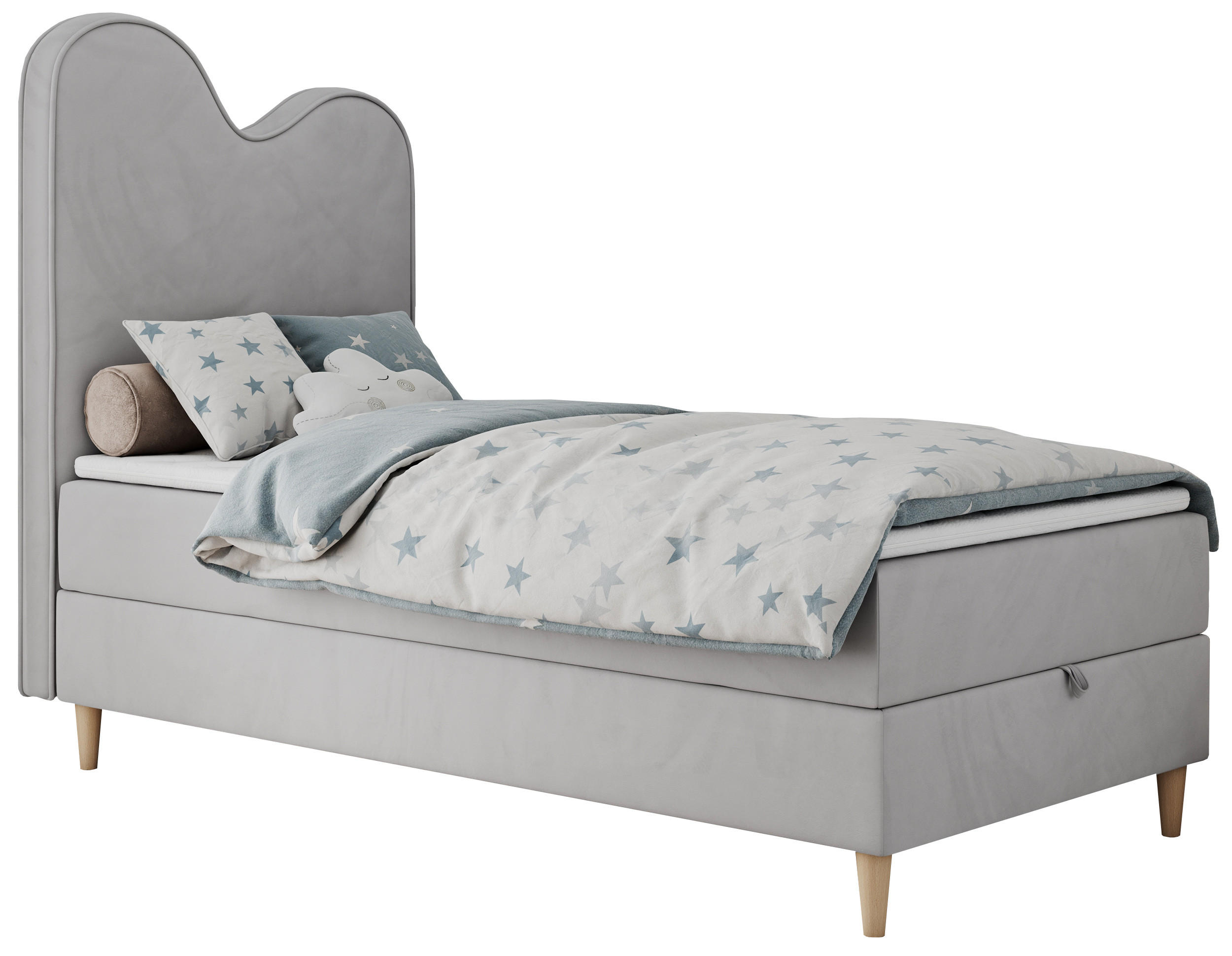 BOXBETT FLOW 90/180 Hellgrau Velvet - H3 - Hellgrau, Holz/Textil (90/180cm) - MKS