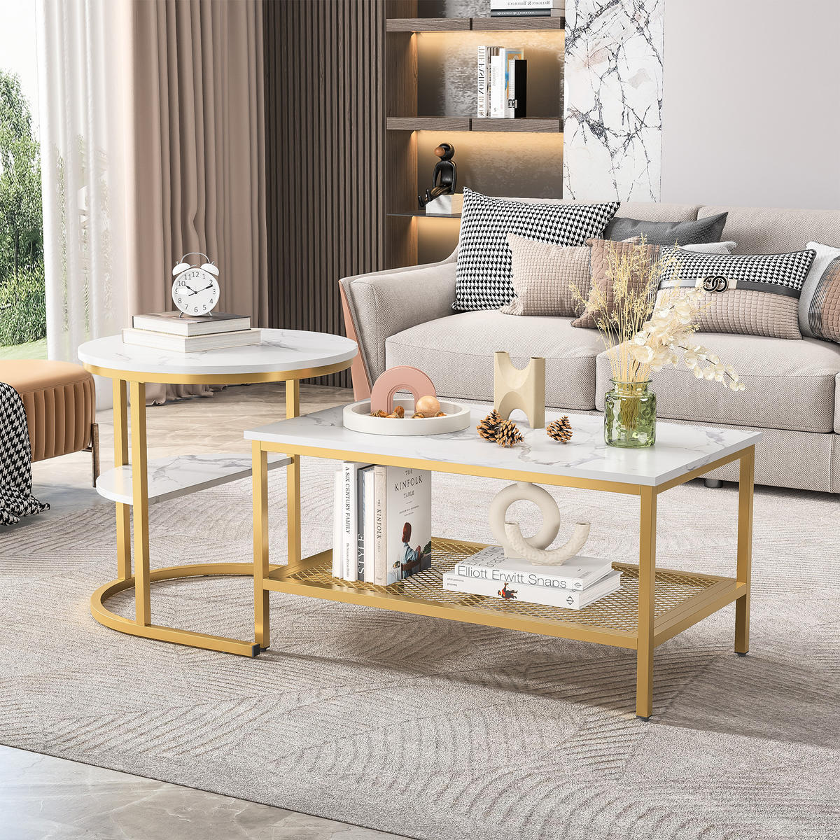 COUCHTISCH Weiß Gold Halbmond Set - Goldfarben, Metall (80/41/51cm) - SHOPENTRA