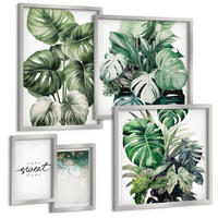 BILDER SET 5er Set - 50x50 cm & 20x30 cm & 40x60 cm Silberner Rahmen - Sweet Home Green Plants - Silberfarben, Kunststoff (40/60cm) - TULUP