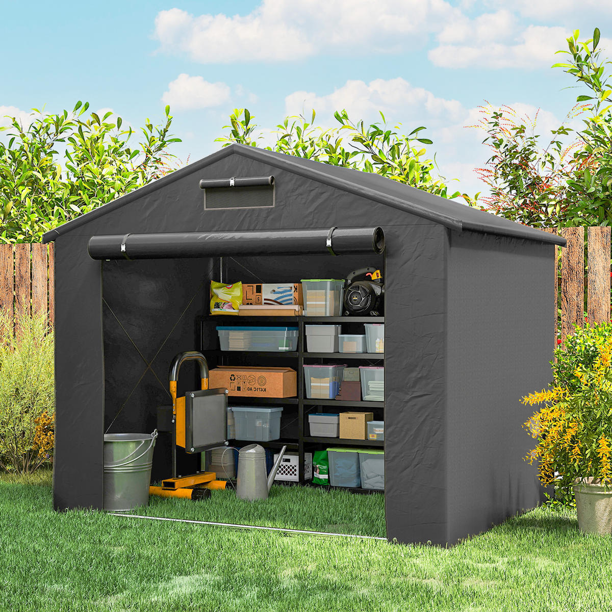 ZELTGARAGE DE-08132 wasserdicht mit aufrollbarer Tür & Belüftung Dunkelgrau - Dunkelgrau, Metall (180/202/247cm) - ComfortXL