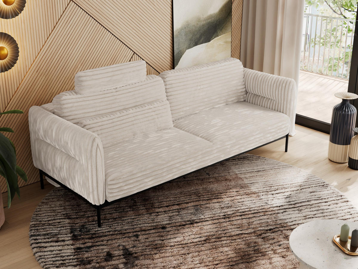 SOFA SALENTO Beige Cord - Beige/Schwarz, Textil/Metall (221/82/101cm) - MKS