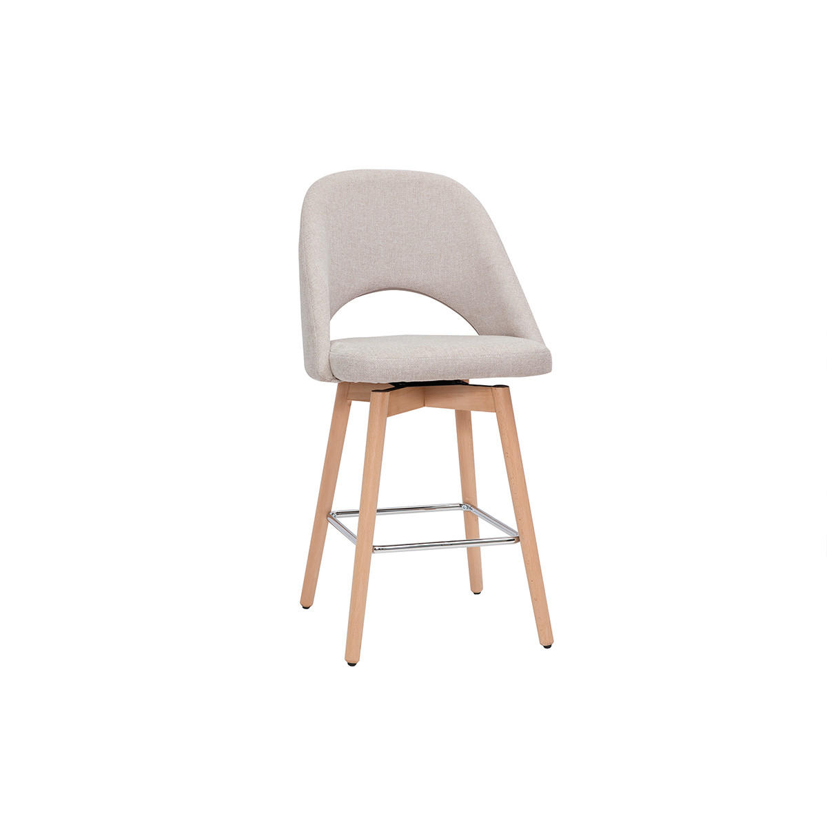 BARHOCKER Skandinavisch Beiger Stoff Samteffekt Massiv Hevea H65 cm 2er-Set COSETTE - Beige, Textil (54/99/51cm) - Miliboo