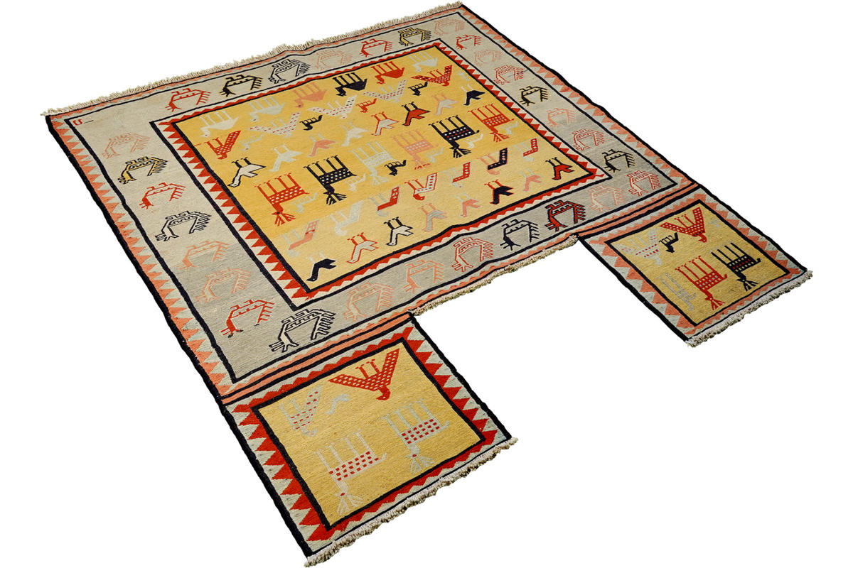 HANDWEBTEPPICH Sumak Shahsavan Gelb 156/118 cm Baumwolle - Gelb, Textil (118/156cm) - Looma