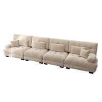 SOFA mit runden Armlehnen und Cloud-Kissen beige aus Chenille 406x77x81 cm - Beige, Textil (77/81/406cm) - Luhomfu
