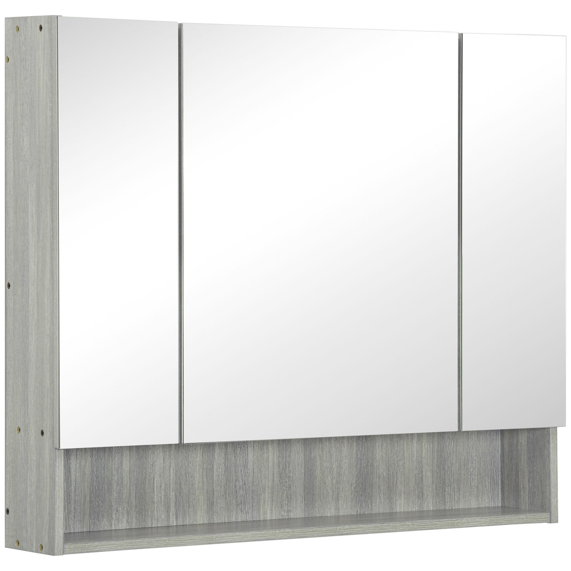SPIEGELSCHRANK, 3-türiger Spiegelschrank, verstellbare Einlegeböden, 90 x 15 x 75 cm ,grau - Grau, Glas (90/75/15cm) - Vallsero