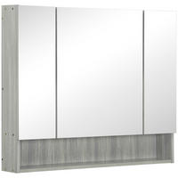 SPIEGELSCHRANK, 3-türiger Spiegelschrank, verstellbare Einlegeböden, 90 x 15 x 75 cm ,grau - Grau, Glas (90/75/15cm) - Vallsero