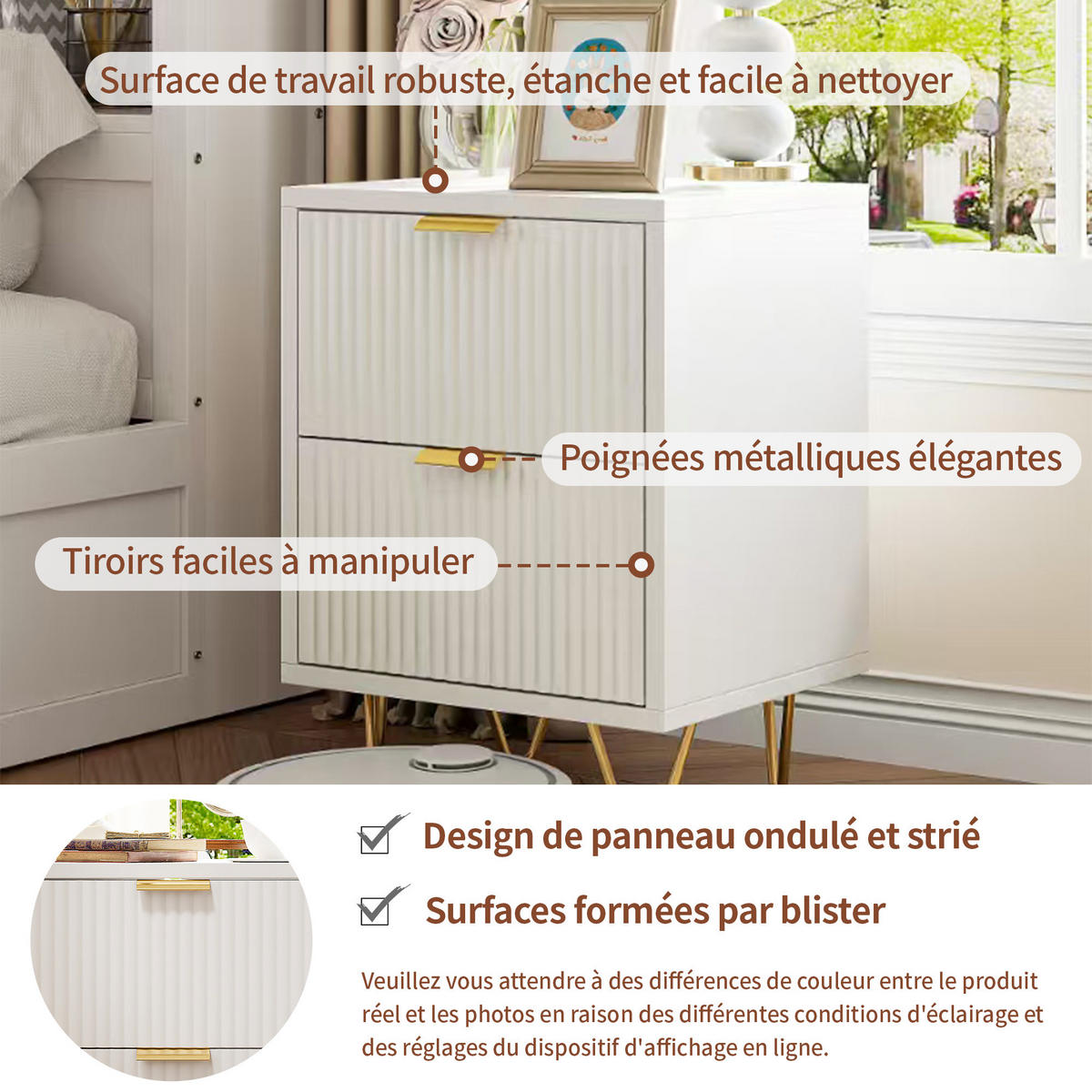 NACHTTISCH 2er Set 2 Schubladen weiß 49x29x47 cm - Weiß, Holz (29/47/49cm) - LEBENLANG