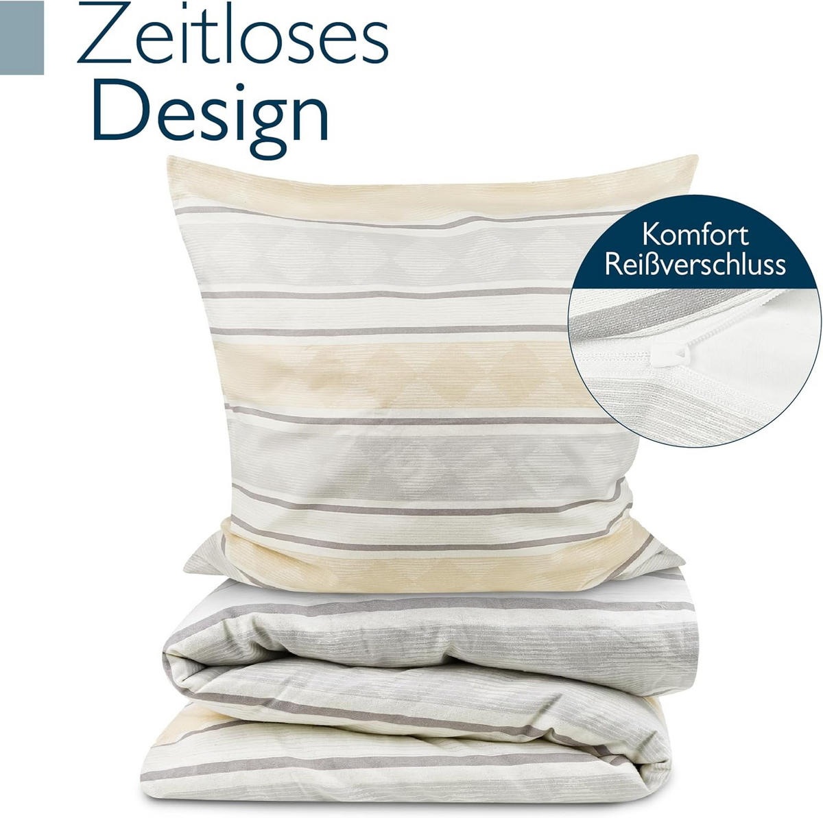 BETTWÄSCHE Viola 155x220cm + Kissenbezug 80x80cm Beige Biber - Beige, Textil (155/220cm) - Beautissu 
