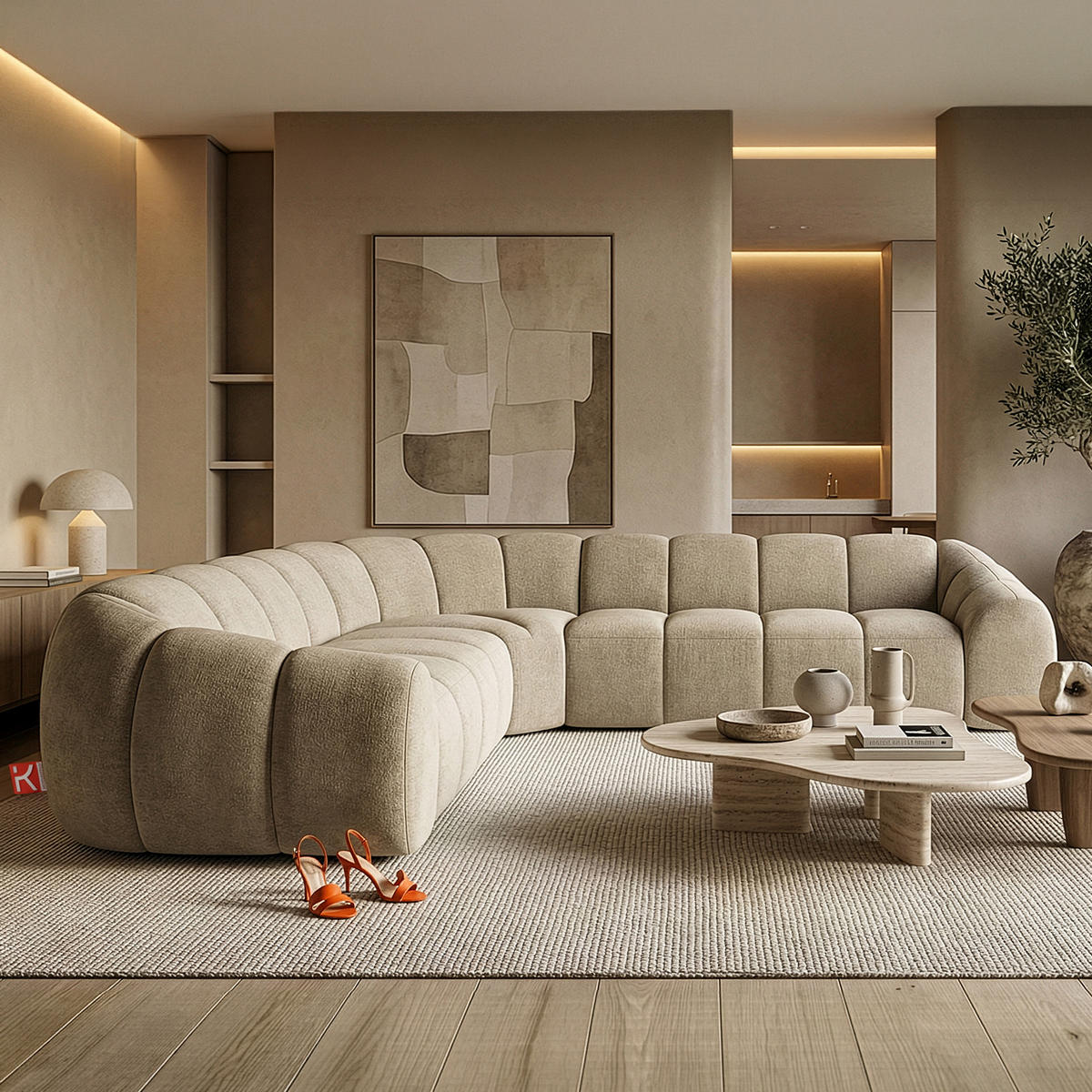 ECKSOFA RECHTS/LINKS FLAVA, Sandfarben - Sandfarben, Holz/Holzwerkstoff (310/310cm) - KONSIMO®