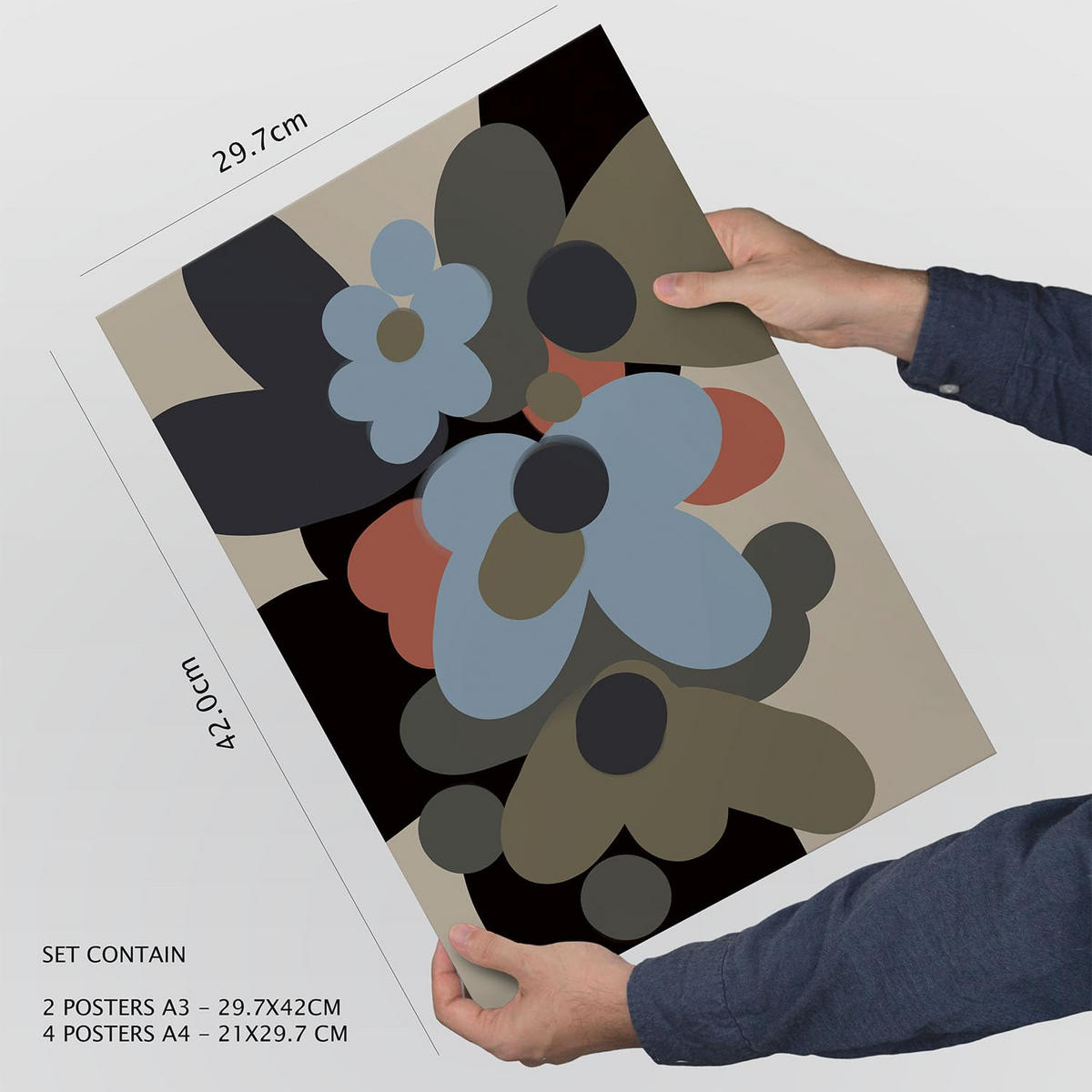POSTER Set Mit 6 Hodgepodge Blume In Blume Zusammenfassung Ästhetische Dekorative Gemälde Für Ihr Wohnzimmer, Schlafzimmer, Zuhause A3 & A4 Rahmenlos - Klar, Papier (29/3cm) - Nacnic