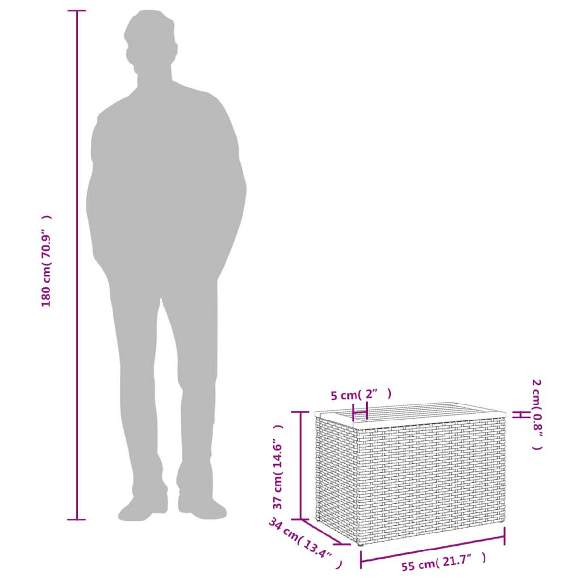 GARTEN-BEISTELLTISCHE 2 Stk Schwarz 55/34/37Cm Poly Rattan Holz - Schwarz, Kunststoff (55/34/37cm) - vidaXL