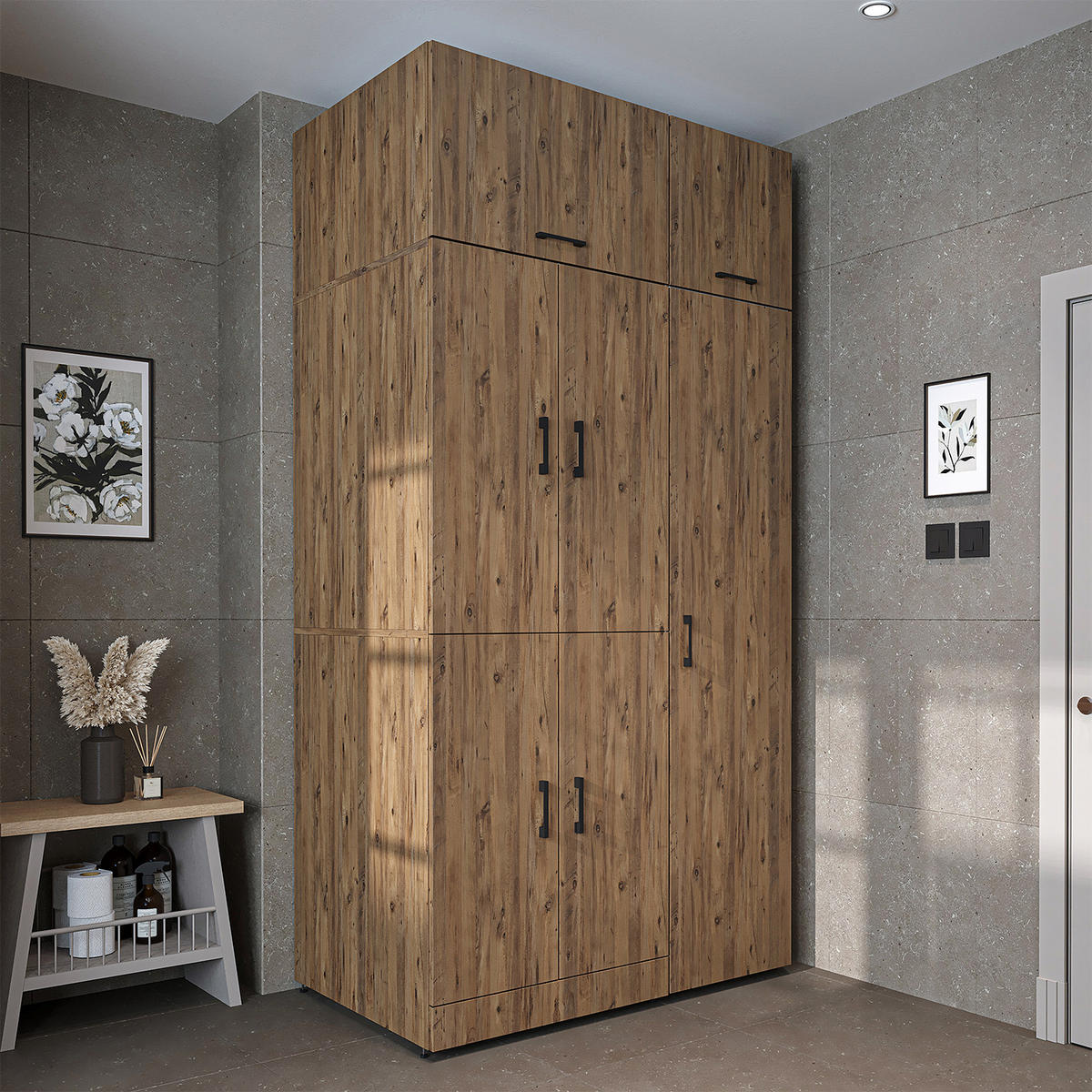 WASCHMASCHINENSCHRANK DORA-I 115cm Breit, 230cm Hoch - Eichefarben, Holzwerkstoff (115/230/73.8cm)